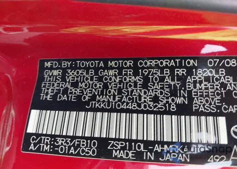 2008 Scion Xd из США, поврежденный, VIN JTKKU10448J032518